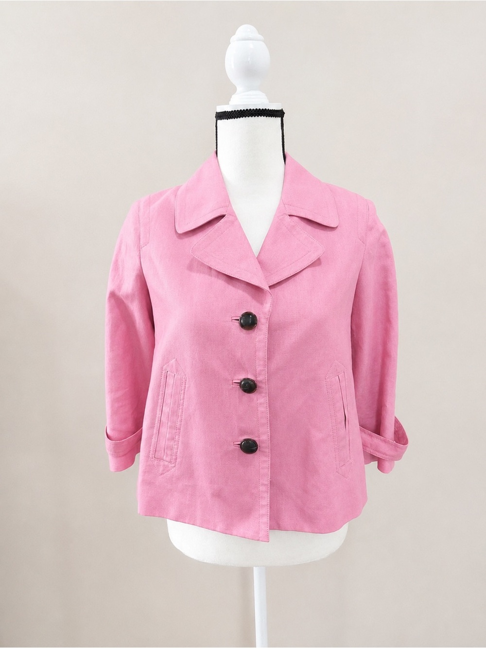 TALBOTS/BLAZER/WOMEN'S/SZ.6 PETITE/PINK/BUTTON UP/COTTON/LINEN/SLEEVES 3/4